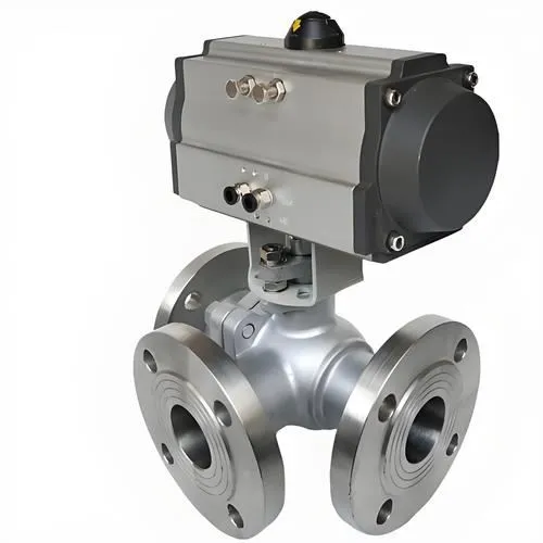 Pneimatiski darbināms 3 virzienu lodveida vārsts ar atloku